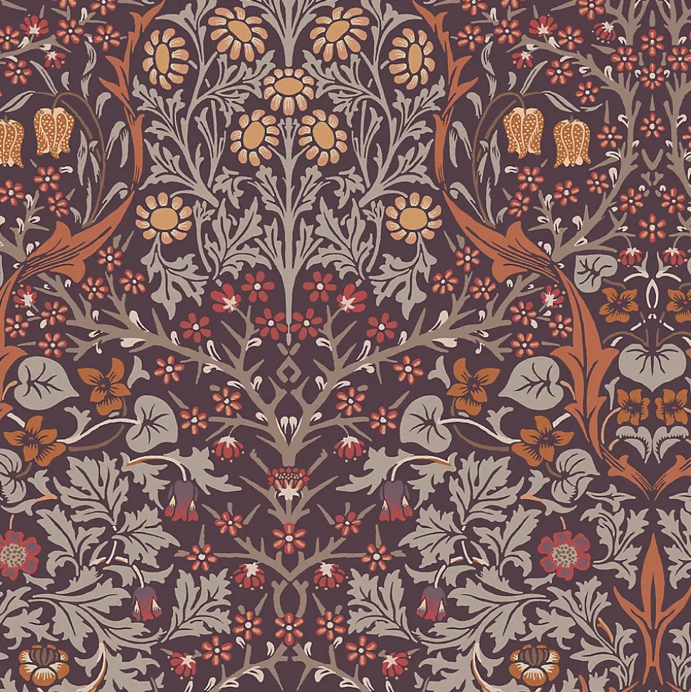 Papier peint intissé Blackthorn plum imprimé fleurs violet L.1000 x l.52cm William Morris