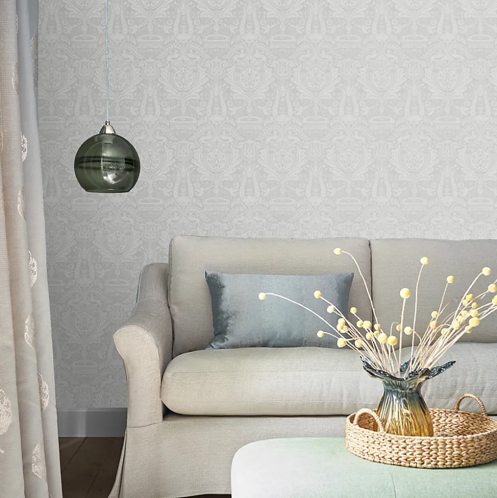 Papier peint intissé Damask Herladic imprimé damassé gris L.1000 x l.52cm Laura Ashley