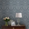 Papier peint intissé Damask Herladic imprimé damassé bleu marine L.1000 x l.52cm Laura Ashley