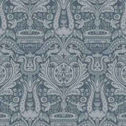 Papier peint intissé Damask Herladic imprimé damassé bleu marine L.1000 x l.52cm Laura Ashley