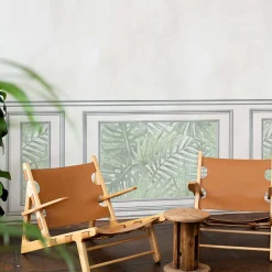 Papier peint intissé décoratif, motif feuille tropicale, jungle, imitation boiseries, 75 cm X 200 cm