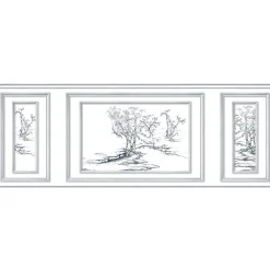 Papier peint intissé décoratif, motif oeuvre d'art arbre, imitation boiseries, 75 cm X 200 cm