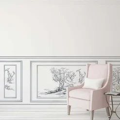 Papier peint intissé décoratif, motif oeuvre d'art arbre, imitation boiseries, 75 cm X 200 cm