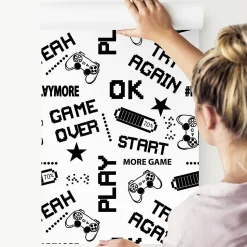 Papier Peint Intissé ECRITS Noir Et Blanc Pour Chambre D'Enfant