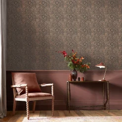 Papier peint intissé effet métallique Marigold fibrous imprimé fleurs brun, gris anthracite L.1000 x l.52cm William Morris