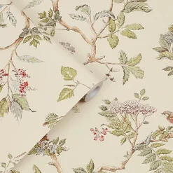 Papier peint intissé Elderwood imprimé fleurs beige L.1000 x l.52cm Laura Ashley