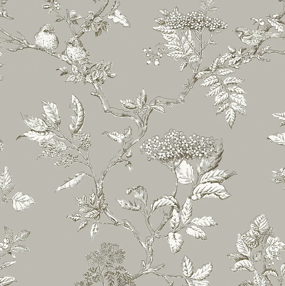 Papier peint intissé Elderwood imprimé fleurs gris L.1000 x l.52cm Laura Ashley