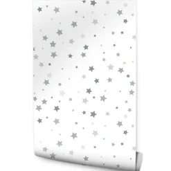 Papier Peint Intissé ETOILES Gris Pour Chambre D'Enfant