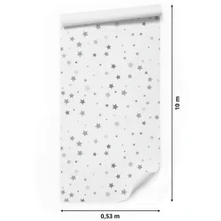 Papier Peint Intissé ETOILES Gris Pour Chambre D'Enfant