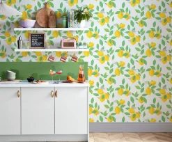 Papier peint intissé Feeling fruity imprimé feuilles citrons jaune L.1000 x l.52cm Envy