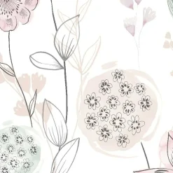 Papier peint intissé fleuri Lavinia rose pastel L.1005 x l.53cm Lutèce