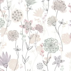 Papier peint intissé fleuri Lavinia rose pastel L.1005 x l.53cm Lutèce