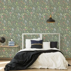 Papier Peint Intissé FLEURS Printemps Feuilles Délicat Pour Salon