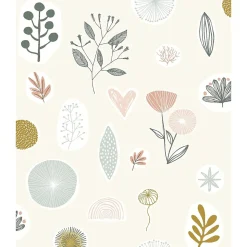 Papier peint intissé fleuri Les aventures Louise fleurs et feuillage rose L.1001 x l.53cm Lutèce