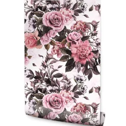 Papier Peint Intissé FLEURS Roses Pivoines Plantes Rétro Pour Salon