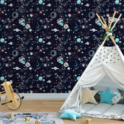 Papier Peint Intissé FUSEES SPATIALES Couleurs Pour Chambre D'Enfant