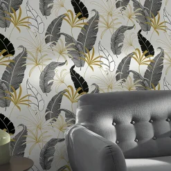 Papier peint intissé GoodHome Selago noir or et blanc