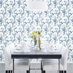 Papier peint intissé Jardin Secret Lutece mat et satiné fleurs bleu, blanc l.1000 x l.53 cm