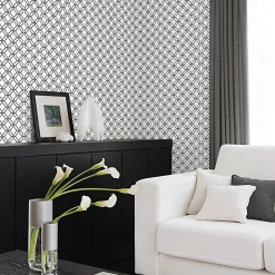 Papier peint intissé Jardin Secret Lutece mat et satiné hexagone blanc, noir l.1000 x l.53 cm