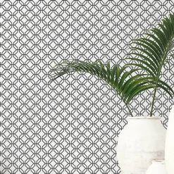 Papier peint intissé Jardin Secret Lutece mat et satiné hexagone blanc, noir l.1000 x l.53 cm
