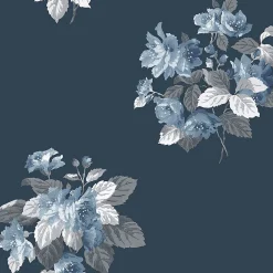 Papier peint intissé Jardin Secret Lutece mat et satiné fleurs bleu, bleu nuit l.1000 x l.53 cm