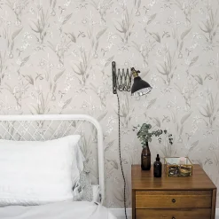 Papier peint intissé Jardin Secret Lutece mat et satiné plantes, fleurs, botanique beige, vieux rose l.1000 x l.53 cm