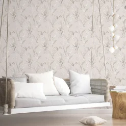 Papier peint intissé Jardin Secret Lutece mat et satiné plantes, fleurs, botanique beige, vieux rose l.1000 x l.53 cm