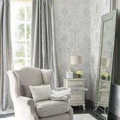 Papier peint intissé Josette imprimé bouquet de roses gris métal argent L.1000 x l.52cm Laura Ashley