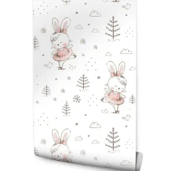 Papier Peint Intissé LAPINS Dansant Pour Chambre D'Enfant