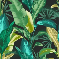Papier peint intissé Leaf it out midnight feuilles de palmier vert, bleu L.1000 x l.52cm Envy