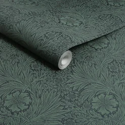 Papier peint intissé Marigold fibrous imprimé fleurs vert L.1000 x l.52cm William Morris