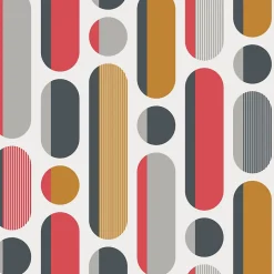 Papier peint intissé Morse imprimé géométrique rouge et gris L.1000 x l.52cm Envy