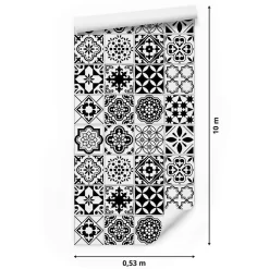 Papier Peint Intissé MOSAIQUE Décoration Noir Blanc Pour La Cuisine Salon