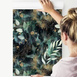 Papier Peint Intissé NATURE Feuilles Aquarelle Pour Salon