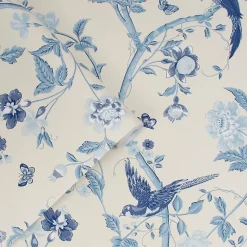 Papier peint intissé Palace summer imprimé oiseaux, fleurs bleu L.1000 x l.52cm Laura Ashley
