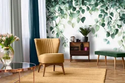 Papier Peint Intissé Panoramique Feuilles Vert Nature 350x250 cm - Colle Inclus - Chambre et Salon - Moderne Papier Peint