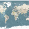 Papier peint intissé panoramique carte du monde vintage world map 200x140 cm
