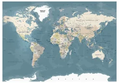 Papier peint intissé panoramique carte du monde vintage world map 200x140 cm