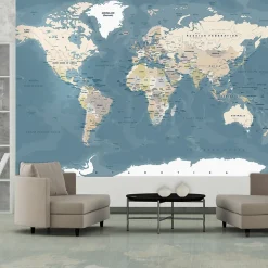 Papier peint intissé panoramique carte du monde vintage world map 200x140 cm