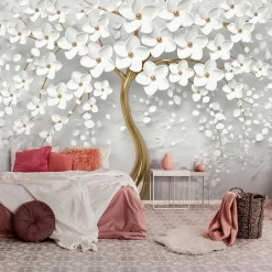 Papier Peint Intissé Panoramique 3D Abstrait Fleurs Arbre 300x210 cm - Colle Inclus - Chambre et Salon - Moderne Papier Peint