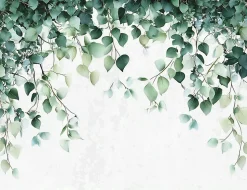 Papier Peint Intissé Panoramique Feuilles Vert Nature 300x210 cm - Colle Inclus - Chambre et Salon - Moderne Papier Peint