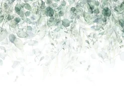 Papier Peint Intissé Panoramique Feuilles Vert 400x280 cm - Colle Inclus - Colle Inclus - Chambre et Salon - Vert Blanc Nature