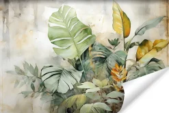 Papier Peint Intissé Photo Pour Chambre FEUILLES Plantes Aquarelle 360cm x 240cm
