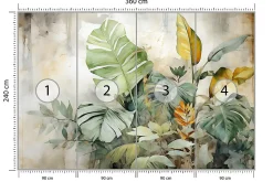 Papier Peint Intissé Photo Pour Chambre FEUILLES Plantes Aquarelle 360cm x 240cm