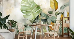 Papier Peint Intissé Photo Pour Chambre FEUILLES Plantes Aquarelle 360cm x 240cm