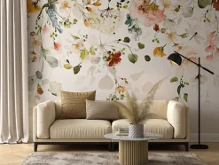 Papier Peint Intissé Photo Pour Salon FLEURS Colorées Feuilles Plantes Nature 270cm x 180cm