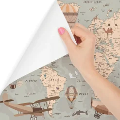 Papier Peint Intissé Photo Pour Enfant CARTE DU MONDE Animaux Avions Ballons Rétro 360cm x 240cm