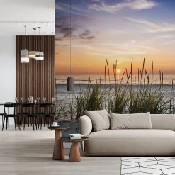 Papier Peint Intissé Photo MER Plage Coucher De Soleil Pour Chambre 368cm x 254cm