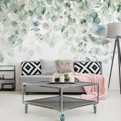 Papier Peint Intissé Photo FEUILLES Plantes Aquarelle Nature Pour Chambre 368cm x 254cm