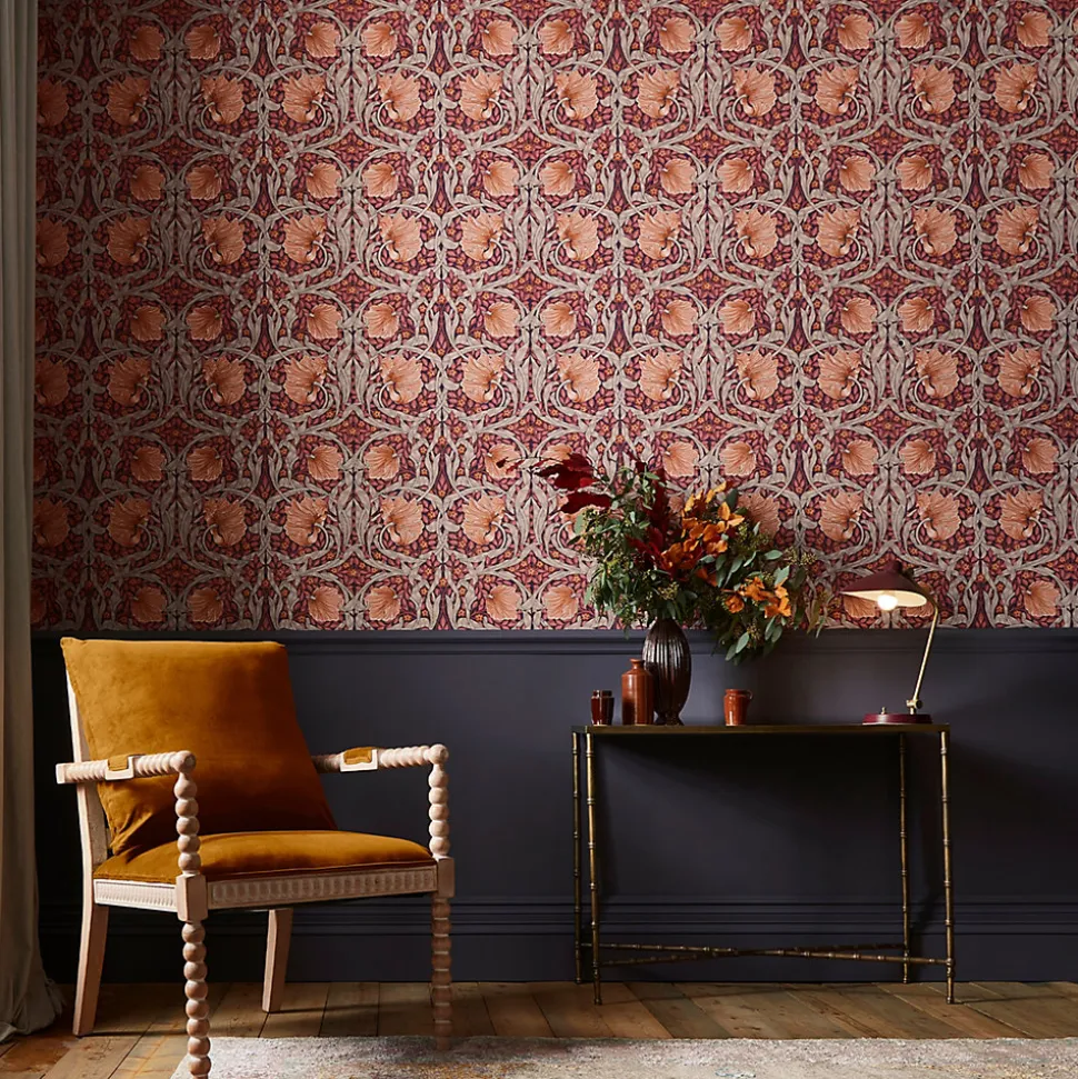 Papier peint intissé Pimpernel plum orange, violet L.1000 x l.52cm William Morris